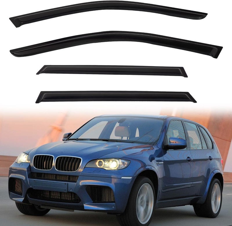 PLDDE Rain Guards Compatible with 2007-2013 BMW X5 E70 Tape-On 4-Door Side Window Visor Wind Deflector Vent Visors Car Accessories - Image 1